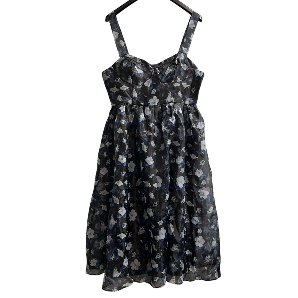 Lulus Dress Black Floral Organza Bustier Midi Size XXL Event Gala Wedding Guest - Picture 1 of 14